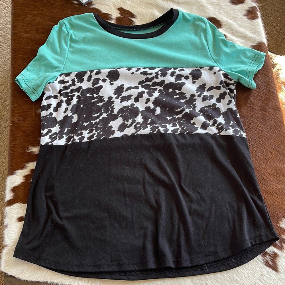 Turquoise & Cow Print shirt